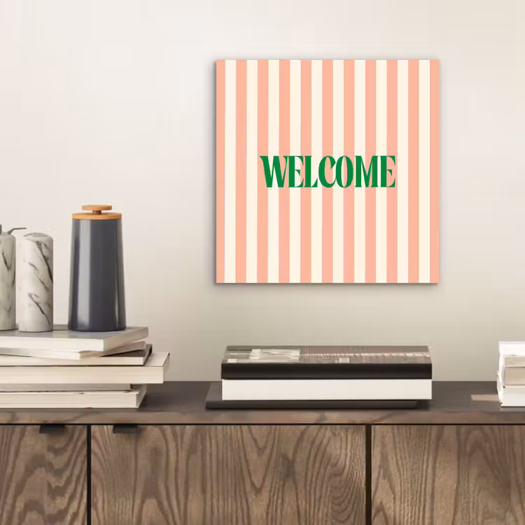 Zachtroze - Groen - Strepen - Welcome aluminium wit klein -sfeer1
