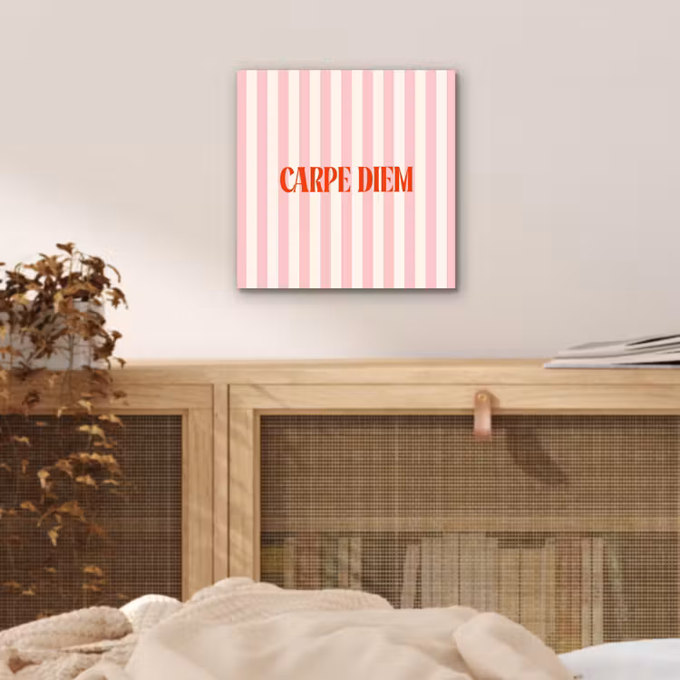 Zachtroze - Rood - Strepen - Carpe Diem aluminium wit klein -sfeer3