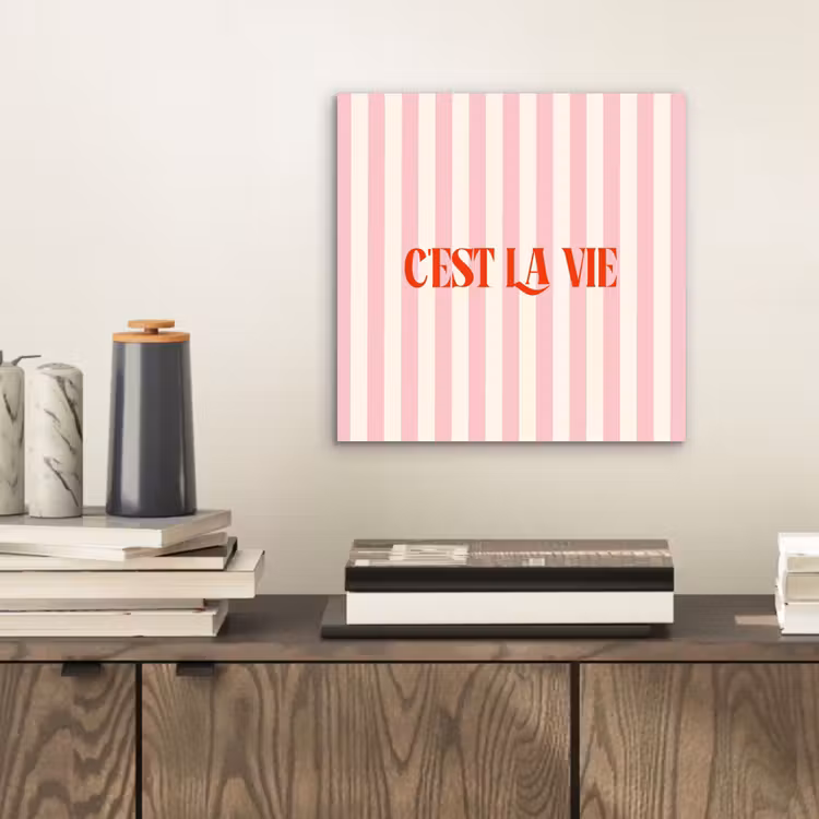 Zachtroze - Rood - Strepen - C'est La Vie aluminium wit klein -sfeer1