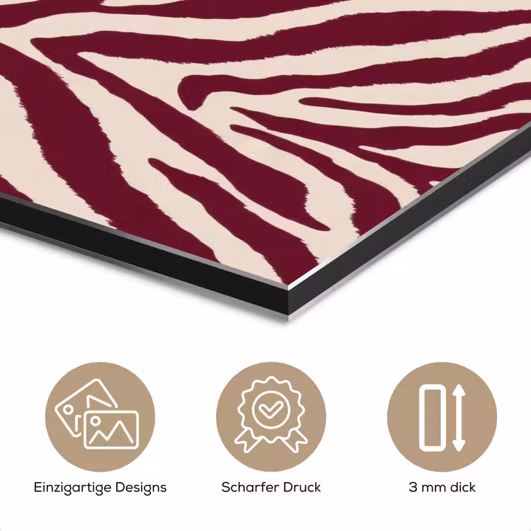 Zebra - Motief - Bordeaux - Rood aluminium wit klein 46 -closeup_DE
