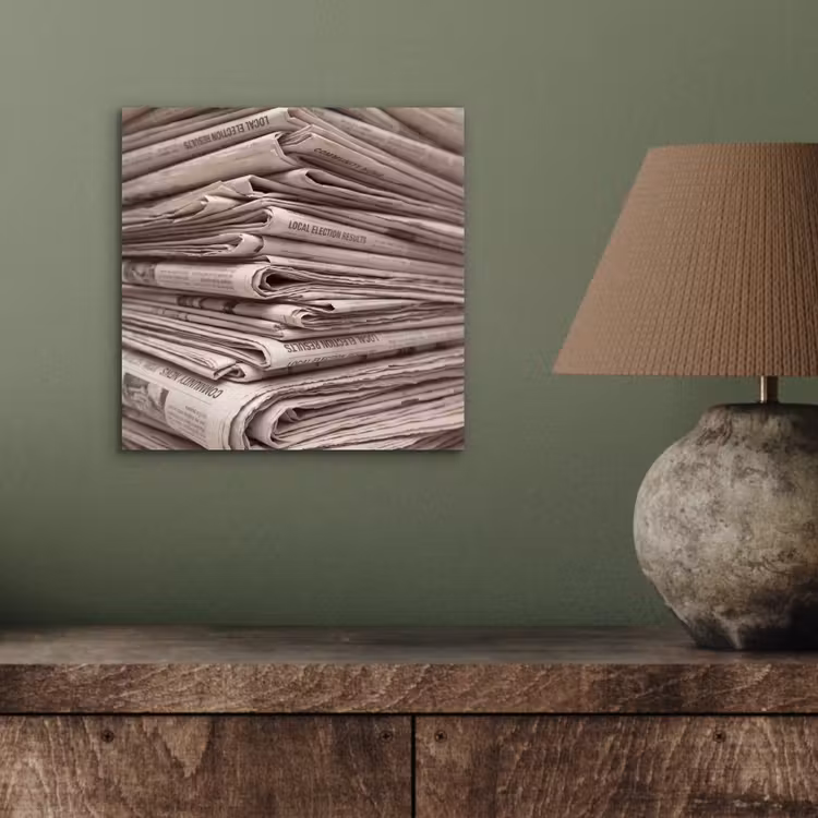 Kranten - Stapel - Nieuws - Vintage - Beige aluminium wit klein -sfeer2