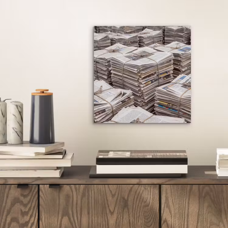 Kranten - Stapels - Touw - Informatie - Vintage aluminium wit klein -sfeer1