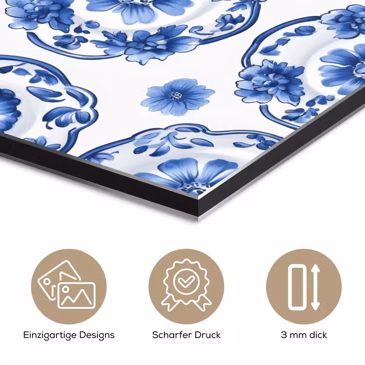 Sierborden - Bloemen - Blauw aluminium wit klein 46 -closeup_DE