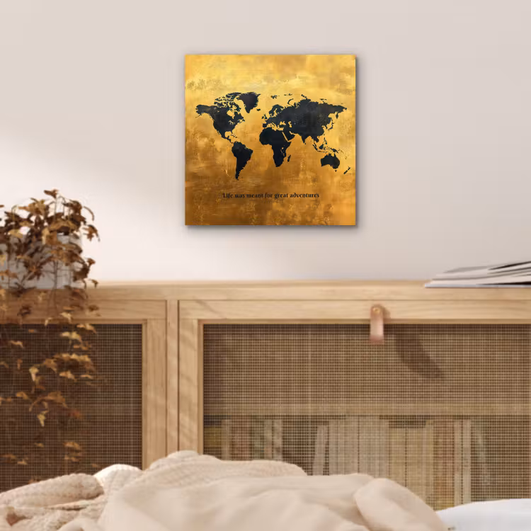 Quote - Goud - Wereldkaart - Zwart aluminium wit klein -sfeer3