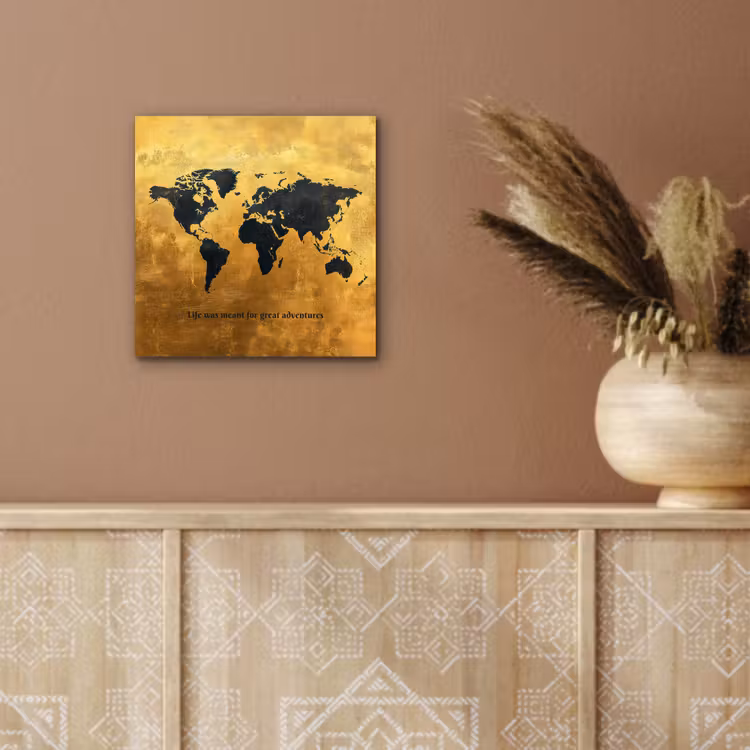 Quote - Goud - Wereldkaart - Zwart aluminium wit klein -sfeer4