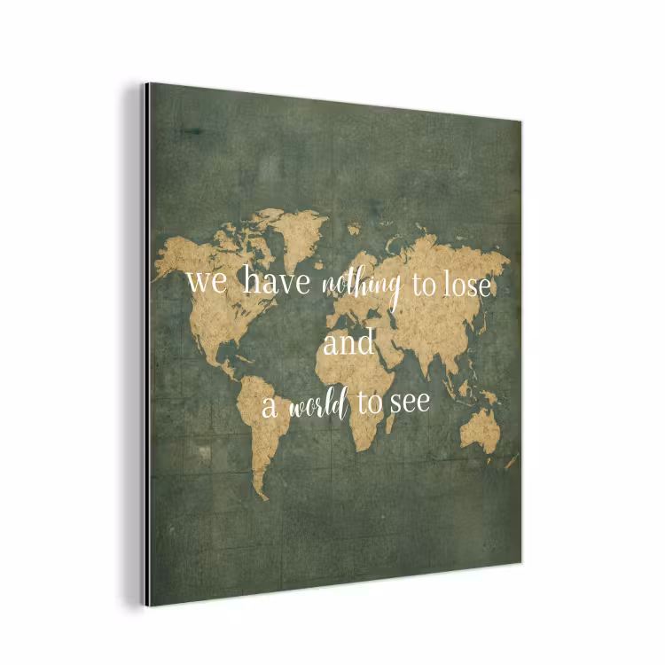 Quote - Vintage - Wereldkaart - Oud aluminium wit klein -3d