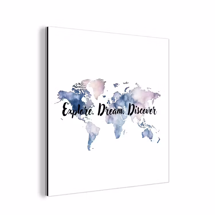 Quote - Wereldkaart - Explore - Aquarel aluminium wit klein -3d