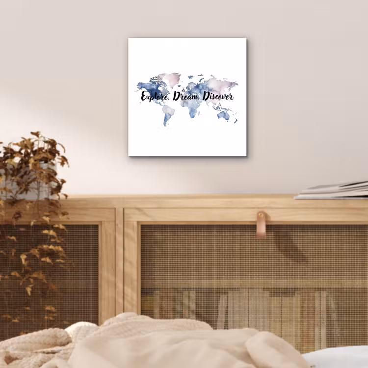 Quote - Wereldkaart - Explore - Aquarel aluminium wit klein -sfeer3