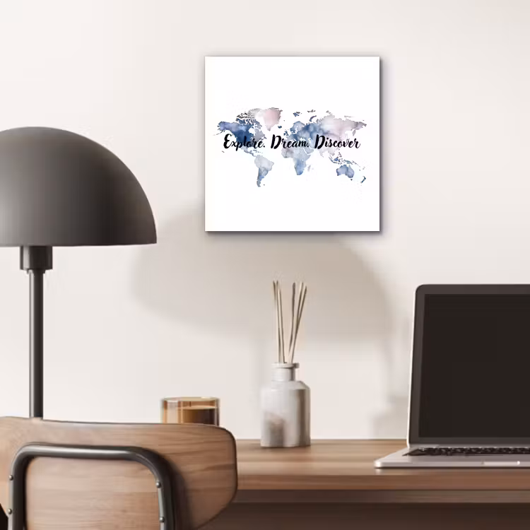 Quote - Wereldkaart - Explore - Aquarel aluminium wit klein -sfeer5