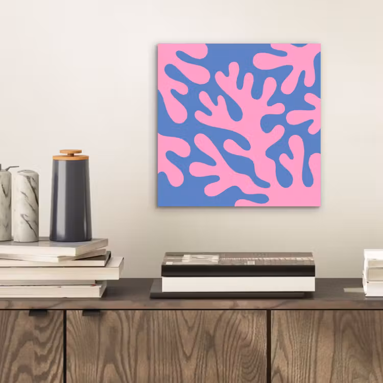 Abstract - Vormen - Roze - Blauw aluminium wit klein -sfeer1