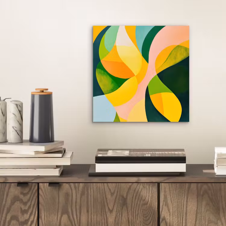 Abstract - Geel - Roze - Groen aluminium wit klein -sfeer1