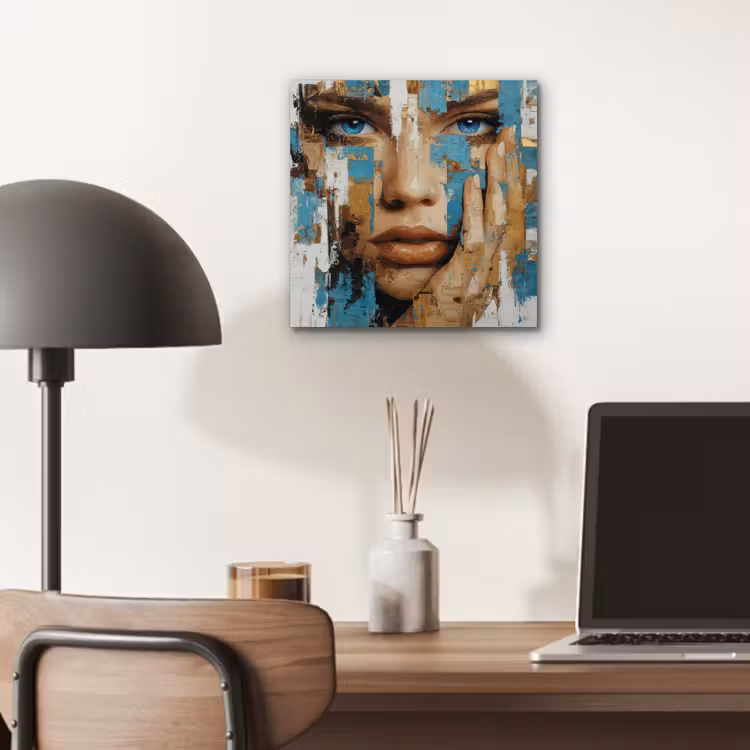 Abstract - Penseelstreken - Blauw - Gezicht aluminium wit klein -sfeer5