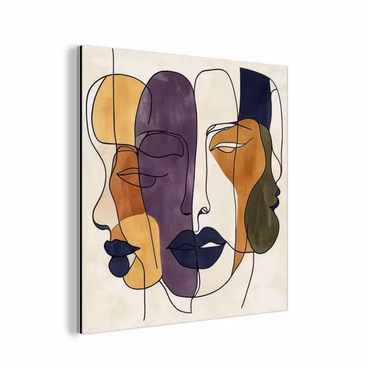 Abstract - Overlappende gezichten - Paars - Donkergroen aluminium wit klein -3d