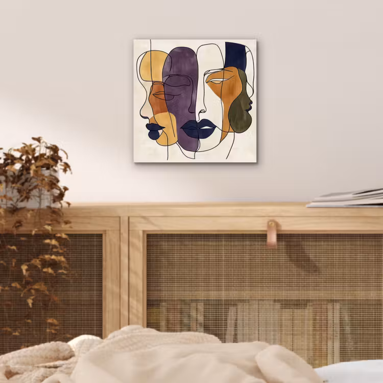 Abstract - Overlappende gezichten - Paars - Donkergroen aluminium wit klein -sfeer3