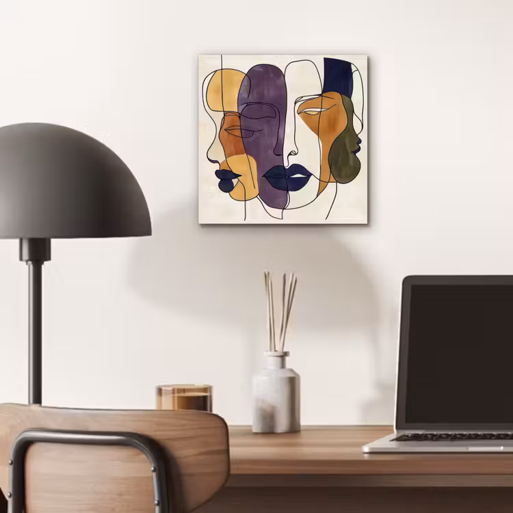 Abstract - Overlappende gezichten - Paars - Donkergroen aluminium wit klein -sfeer5