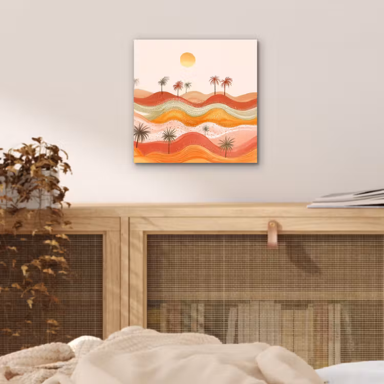 Abstract landschap - Palmbomen - Kleurrijk aluminium wit klein -sfeer3