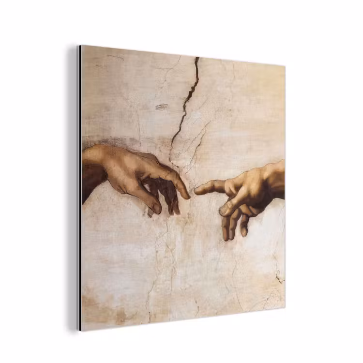 Adam - Michelangelo - Schilderij - Creation of Adam aluminium wit klein -3d