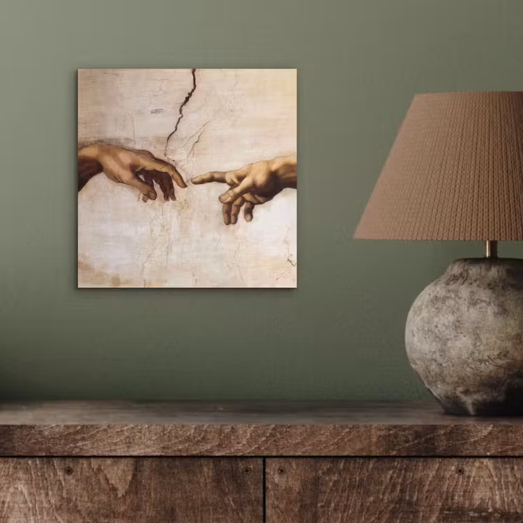 Adam - Michelangelo - Schilderij - Creation of Adam aluminium wit klein -sfeer2