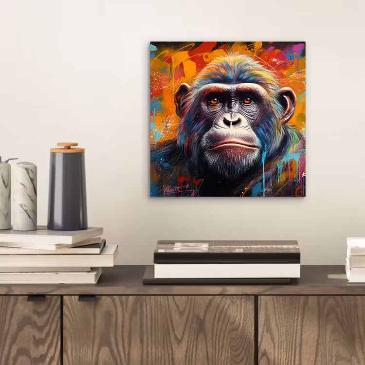 Aap - Gorilla - Graffiti - Dieren - Kleuren aluminium wit klein -sfeer1
