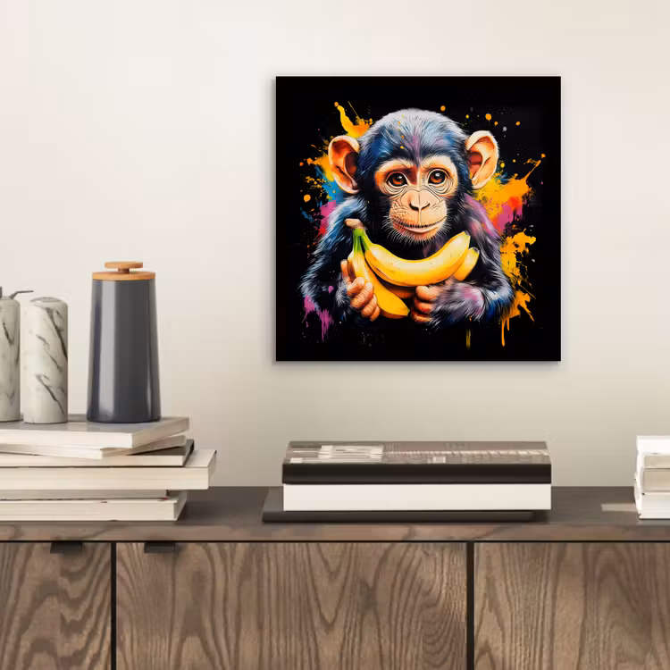 Aap - Graffiti - Kleurrijk - Bananen - Modern aluminium wit klein -sfeer1