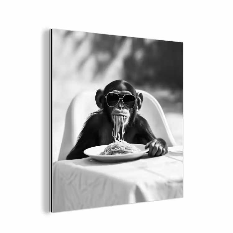 Aap - Spaghetti - Zonnebril - Zwart wit - Cool - Dier aluminium wit klein -3d