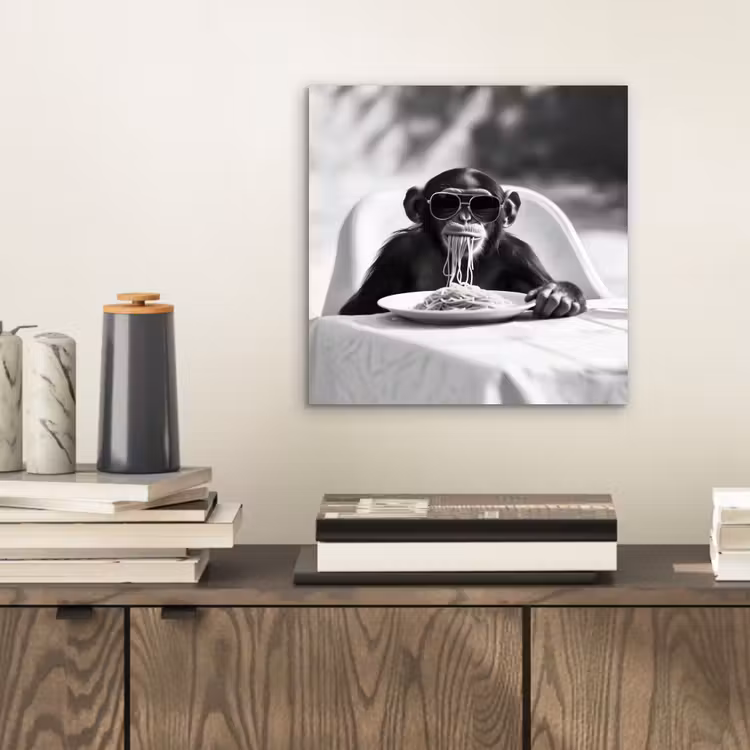 Aap - Spaghetti - Zonnebril - Zwart wit - Cool - Dier aluminium wit klein -sfeer1