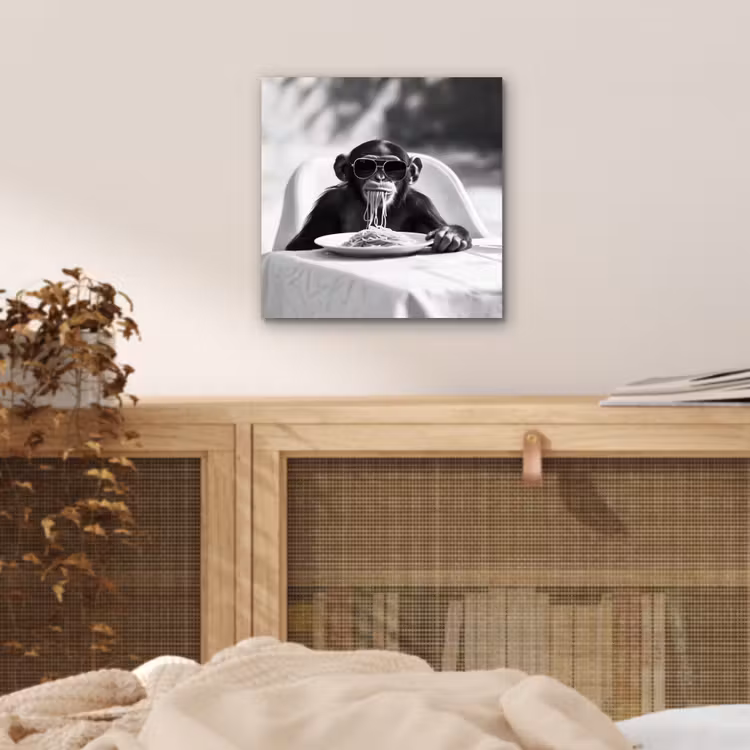 Aap - Spaghetti - Zonnebril - Zwart wit - Cool - Dier aluminium wit klein -sfeer3