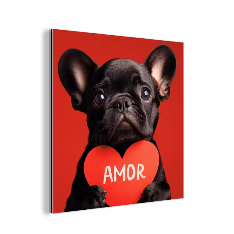 Amor - Hond - Hartje - Rood aluminium wit klein -3d