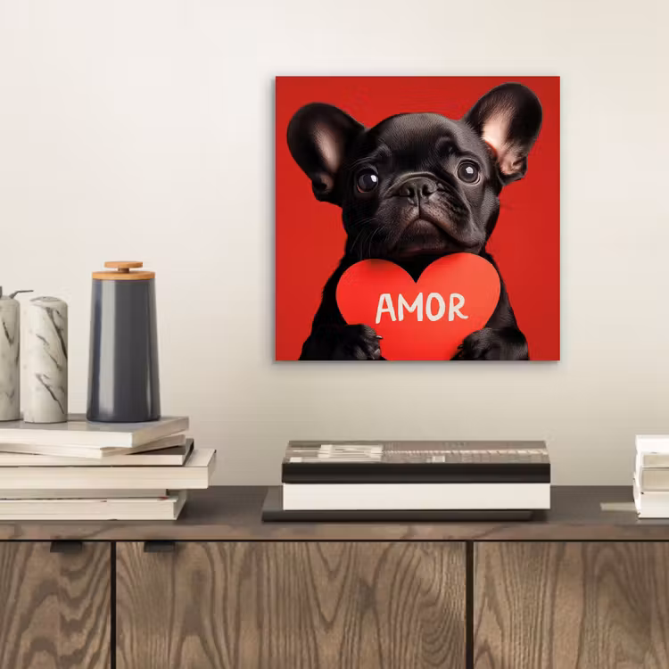 Amor - Hond - Hartje - Rood aluminium wit klein -sfeer1