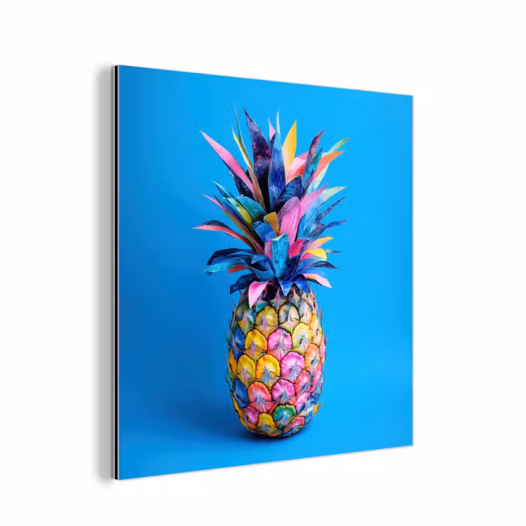 Ananas - Blauw - Tropisch - Vrolijk aluminium wit klein -3d