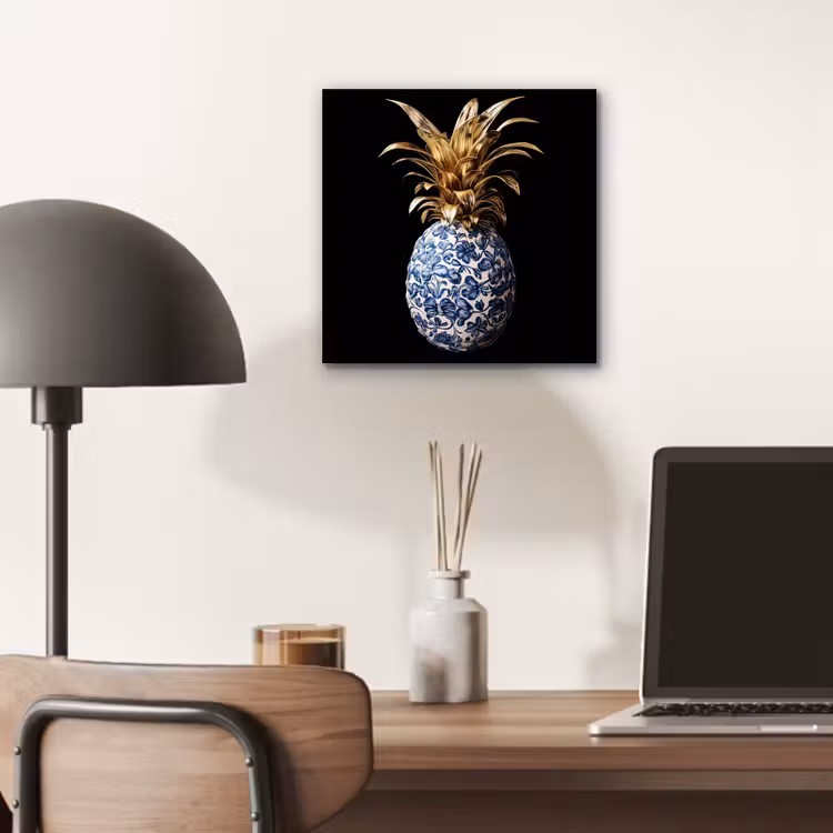 Ananas - Bloemen patroon - Goud - Delftsblauw aluminium wit klein -sfeer5