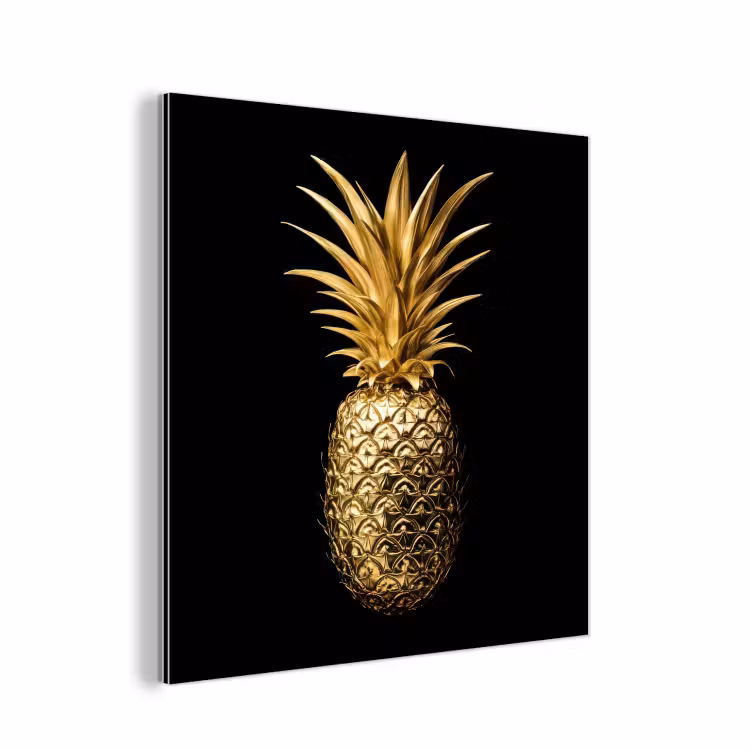 Ananas - Zwart - Goud - Luxe aluminium wit klein -3d