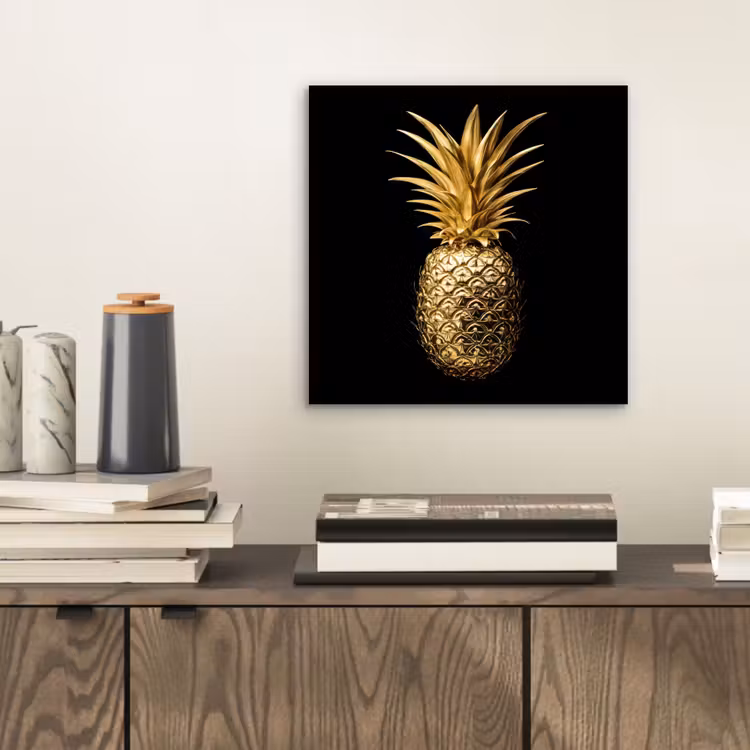 Ananas - Zwart - Goud - Luxe aluminium wit klein -sfeer1
