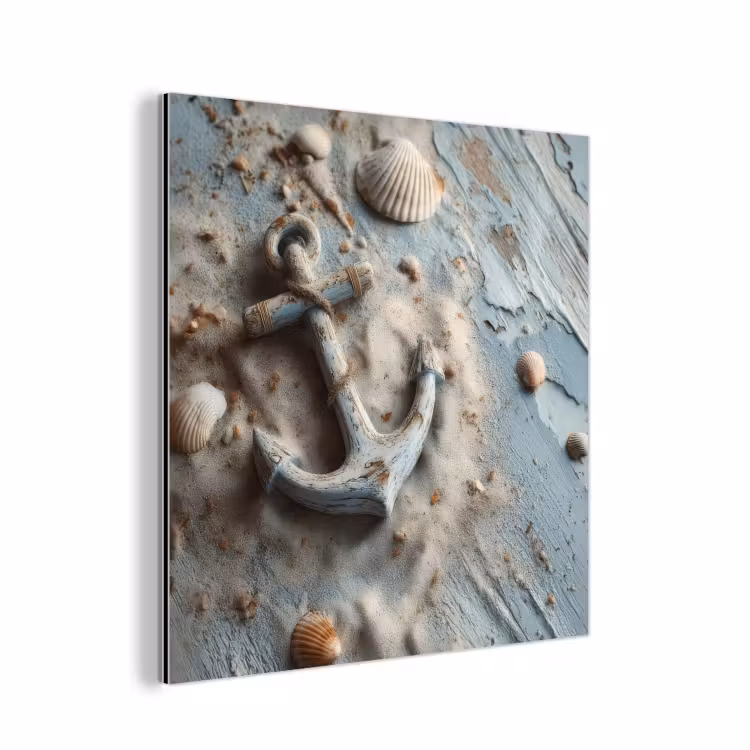 Anker - Hout - Schelpen - Zand aluminium wit klein -3d