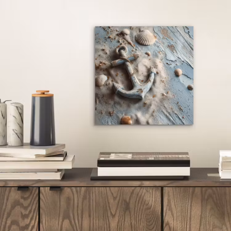 Anker - Hout - Schelpen - Zand aluminium wit klein -sfeer1