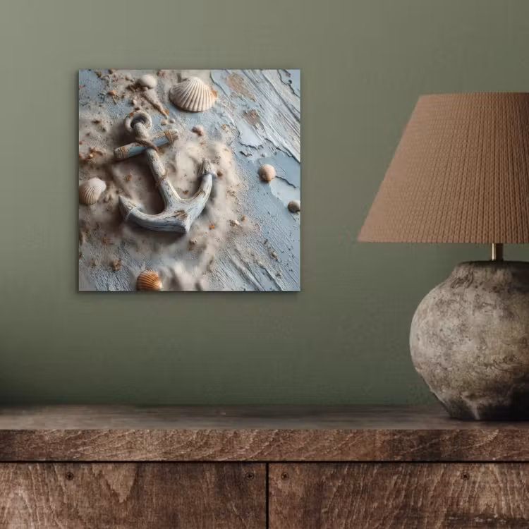 Anker - Hout - Schelpen - Zand aluminium wit klein -sfeer2