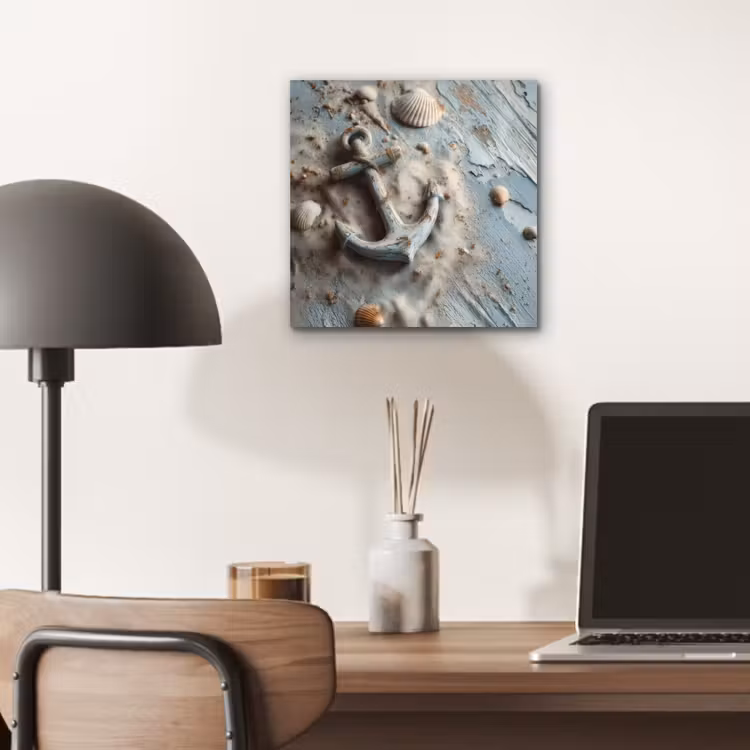 Anker - Hout - Schelpen - Zand aluminium wit klein -sfeer5