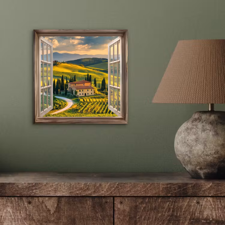 Doorkijk - Toscane - Uitzicht - Landschap - Zomer aluminium wit klein -sfeer2