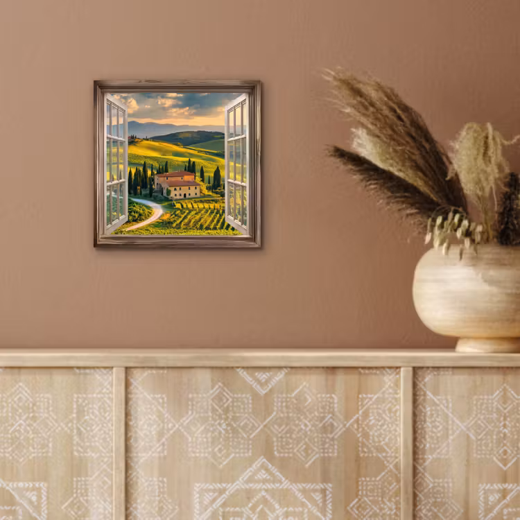 Doorkijk - Toscane - Uitzicht - Landschap - Zomer aluminium wit klein -sfeer4