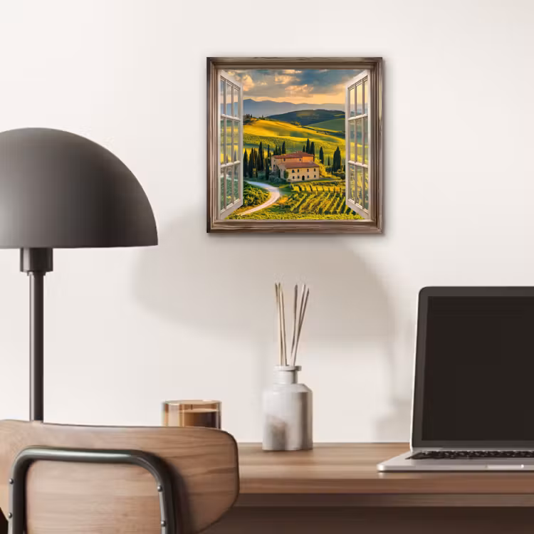 Doorkijk - Toscane - Uitzicht - Landschap - Zomer aluminium wit klein -sfeer5