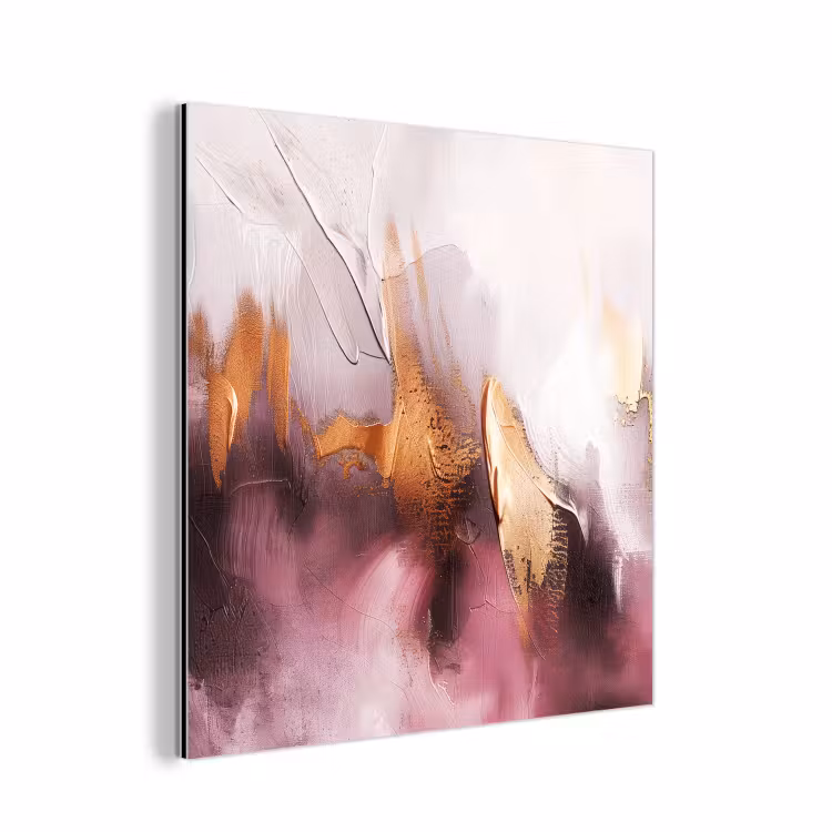Watercolor - Goud - Roze - Abstract - Kunst aluminium wit klein -3d