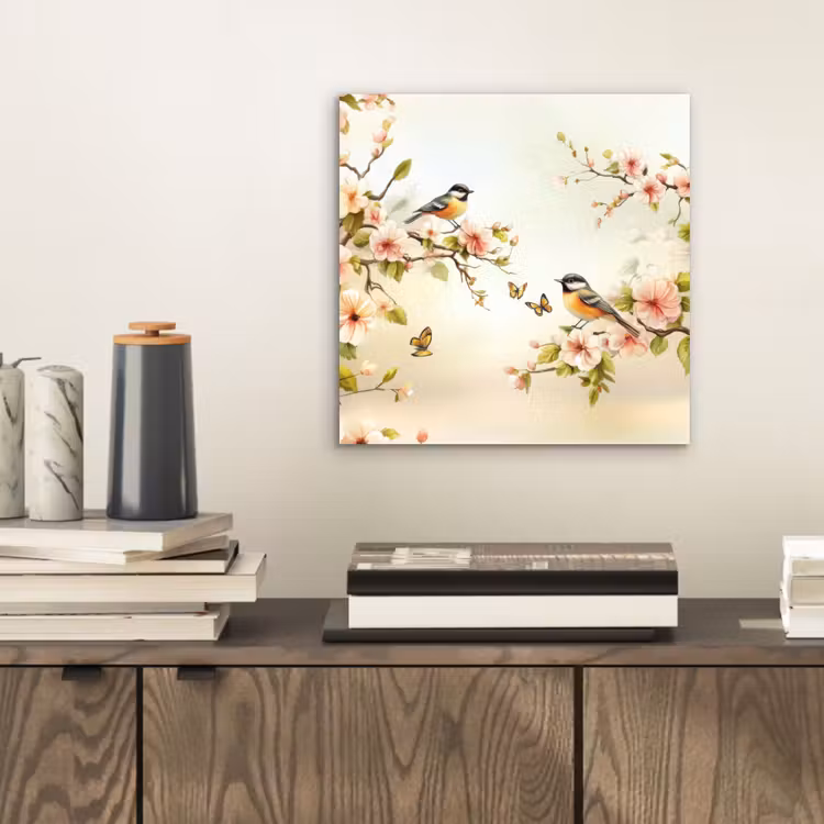 Takken - Bloemen - Vogeltjes - Roze aluminium wit klein -sfeer1