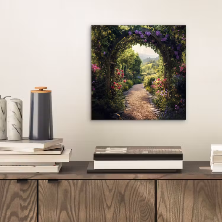 Doorkijk - Landschap - Bloemen - Tuinboog - Natuur aluminium wit klein -sfeer1