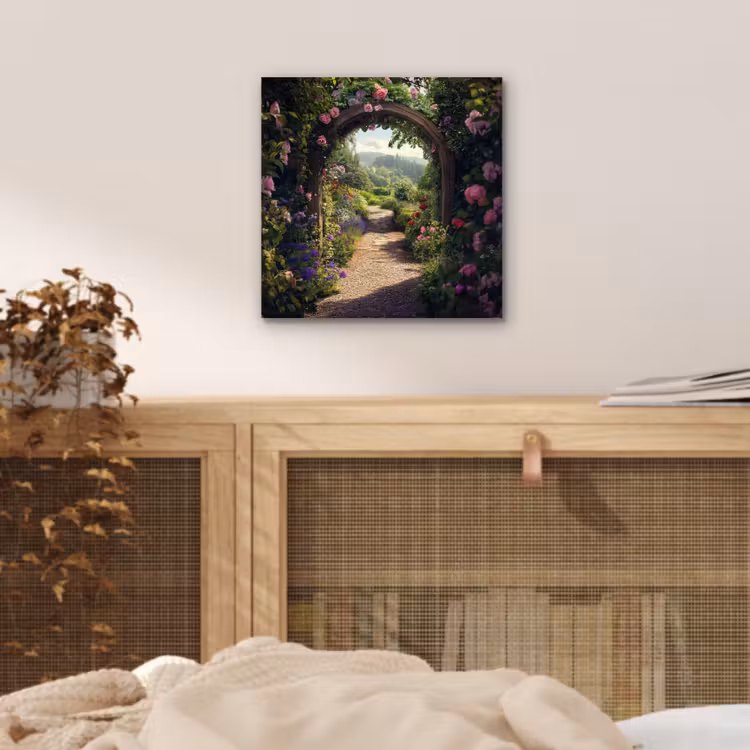 Doorkijk - Landschap - Bloemen - Rozenboog - Natuur aluminium wit klein -sfeer3