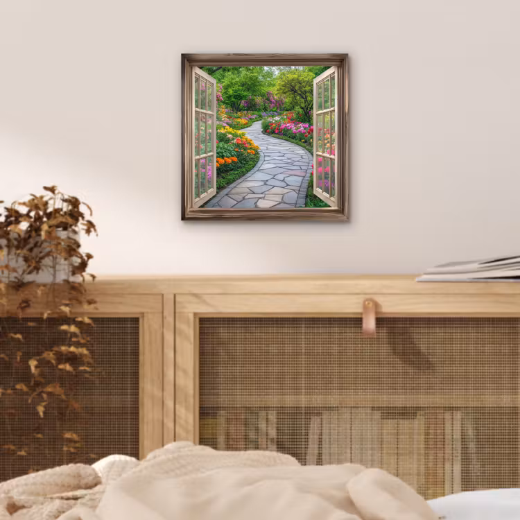 Doorkijk - Bloemen - Tuinpad - Natuur - Raam aluminium wit klein -sfeer3