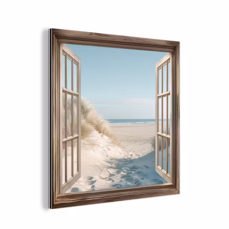 Doorkijk - Helmgras - Duinen - Zee - Landschap aluminium wit klein -3d