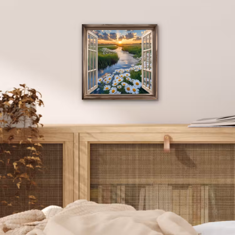 Doorkijk - Landschap - Raam - Water - Zonsondergang aluminium wit klein -sfeer3
