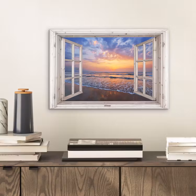 Doorkijk - Zee - Strand - Zonsondergang - Blauw aluminium wit klein -sfeer1