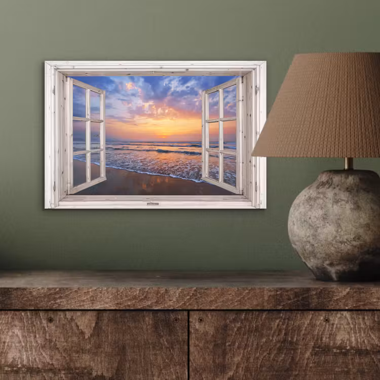 Doorkijk - Zee - Strand - Zonsondergang - Blauw aluminium wit klein -sfeer2