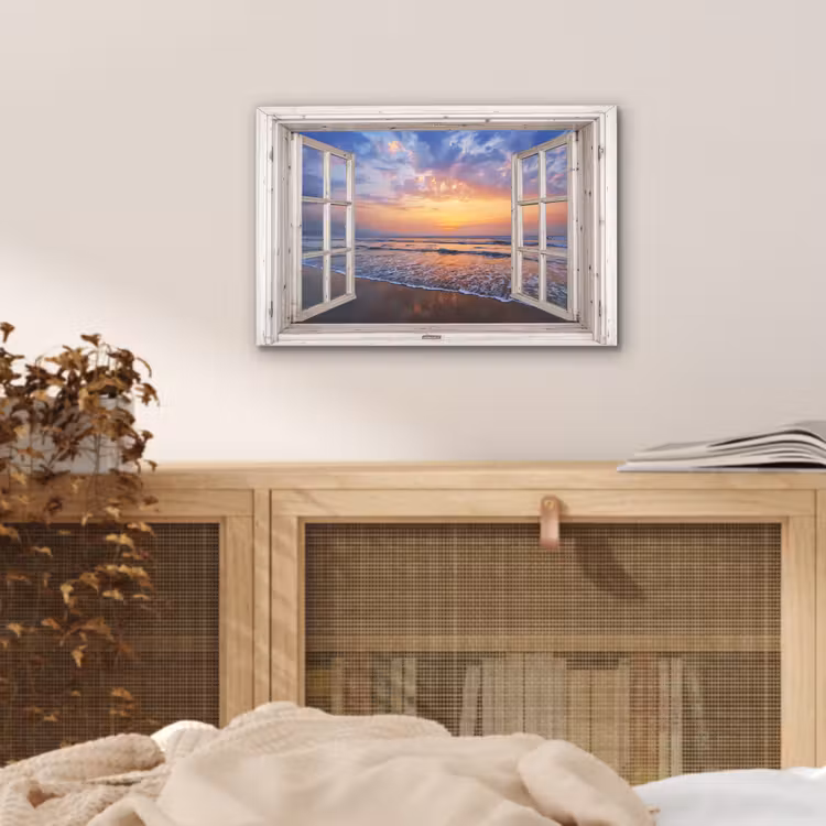 Doorkijk - Zee - Strand - Zonsondergang - Blauw aluminium wit klein -sfeer3